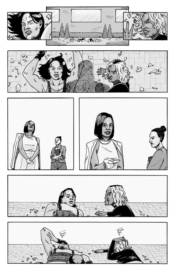 Exes with Axes (2022) Page 9 (Unlettered), written in collaboration with Alex Bennetts