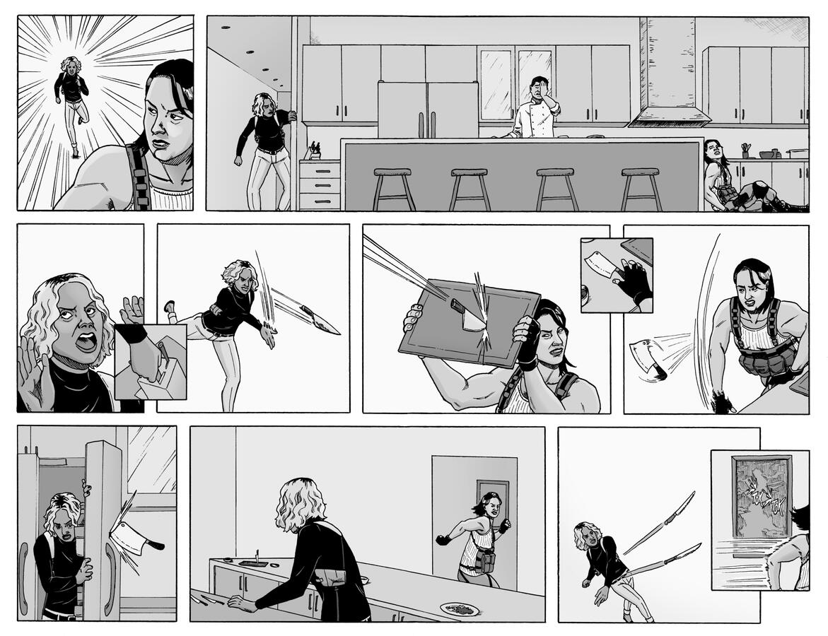 Exes with Axes (2022) Pages 4-5 (Unlettered), written in collaboration with Alex Bennetts