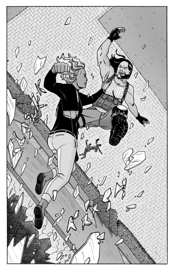 Exes with Axes (2022) Page 8 (Unlettered), written in collaboration with Alex Bennetts